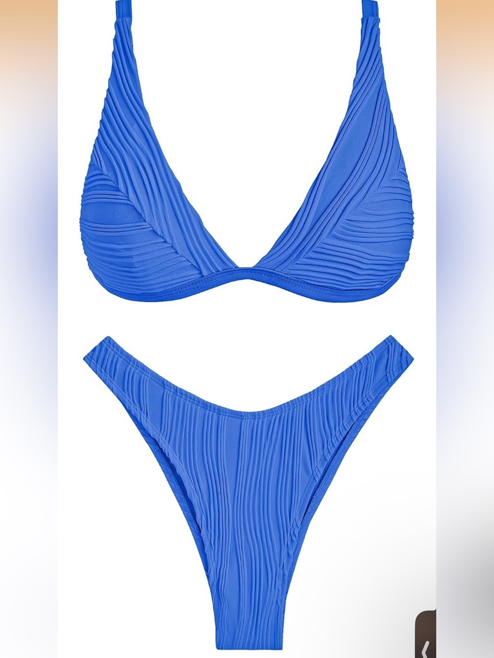 ZAFUL Textured Triangle Bikini Set in Blue